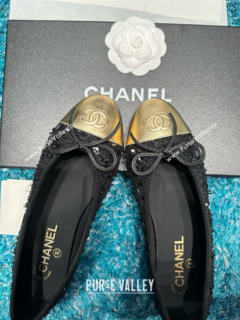 Chanel Tweed Squins Ballet Flats CHB070729 Black/Gold 2025 (MD-25070829)