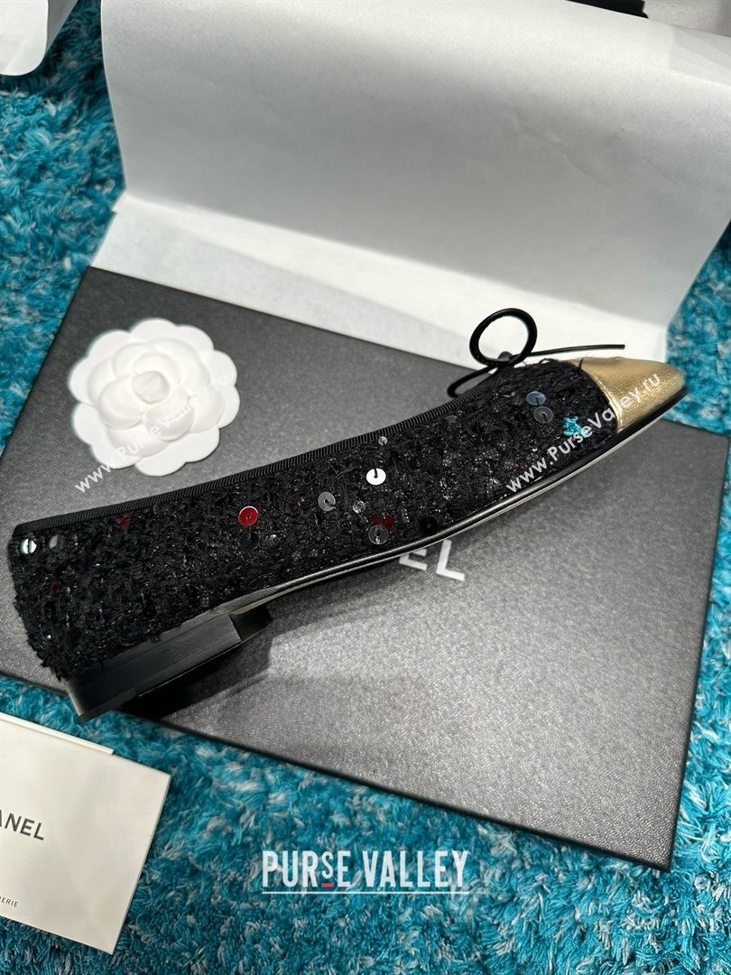 Chanel Tweed Squins Ballet Flats CHB070729 Black/Gold 2025 (MD-25070829)