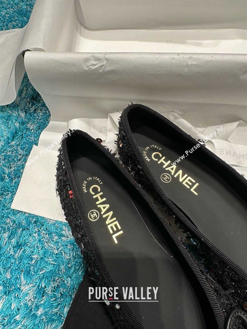 Chanel Tweed Squins Ballet Flats CHB070729 Black/Gold 2025 (MD-25070829)