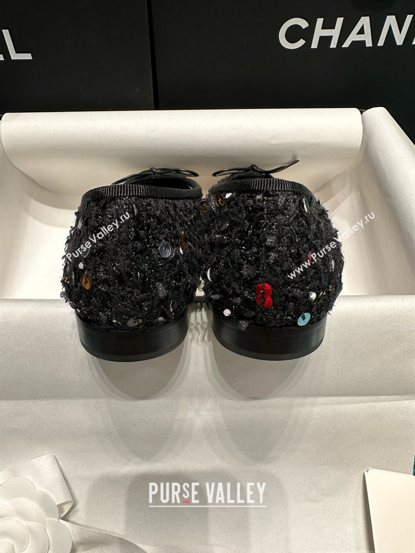 Chanel Tweed Squins Ballet Flats CHB070729 Black/Gold 2025 (MD-25070829)