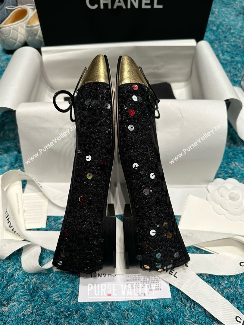 Chanel Tweed Squins Ballet Flats CHB070729 Black/Gold 2025 (MD-25070829)