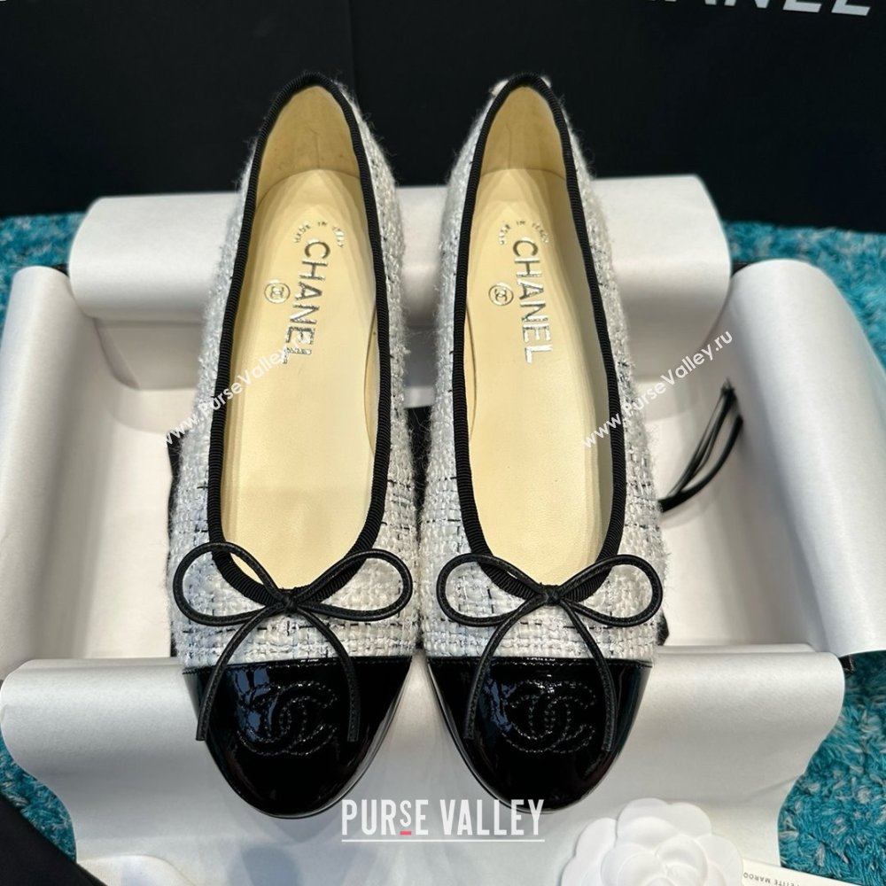 Chanel Tweed Patent Leather Ballet Flats CHB070703 White/Black 2025 (MD-25070703)