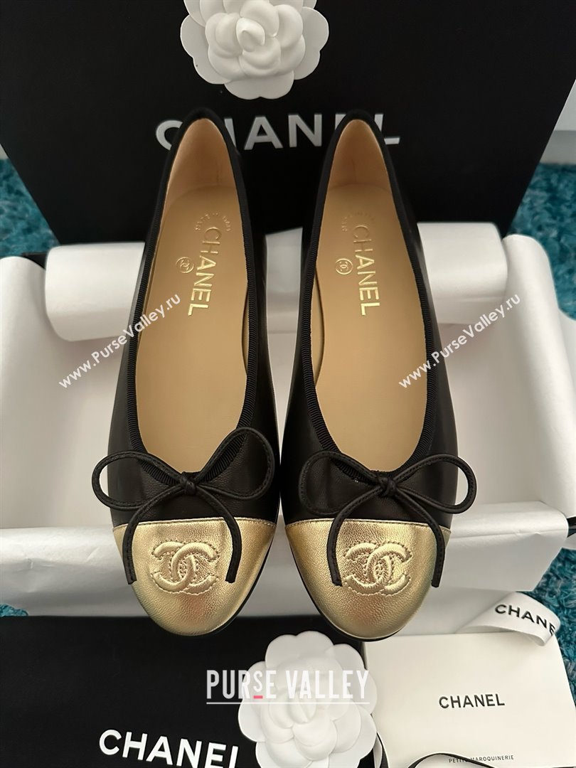 Chanel Lambskin Ballet Flats CHB070732 Black/Gold 2025 (MD-25070732)