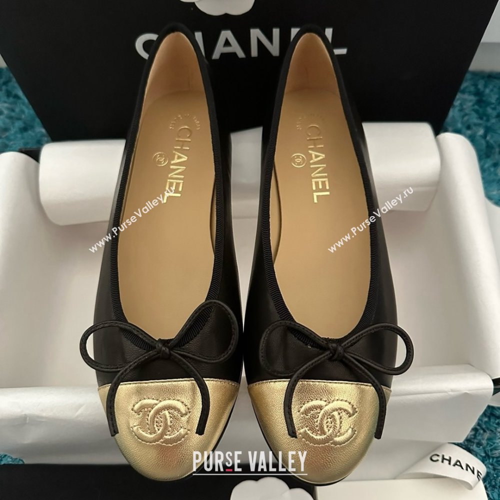 Chanel Lambskin Ballet Flats CHB070732 Black/Gold 2025 (MD-25070732)