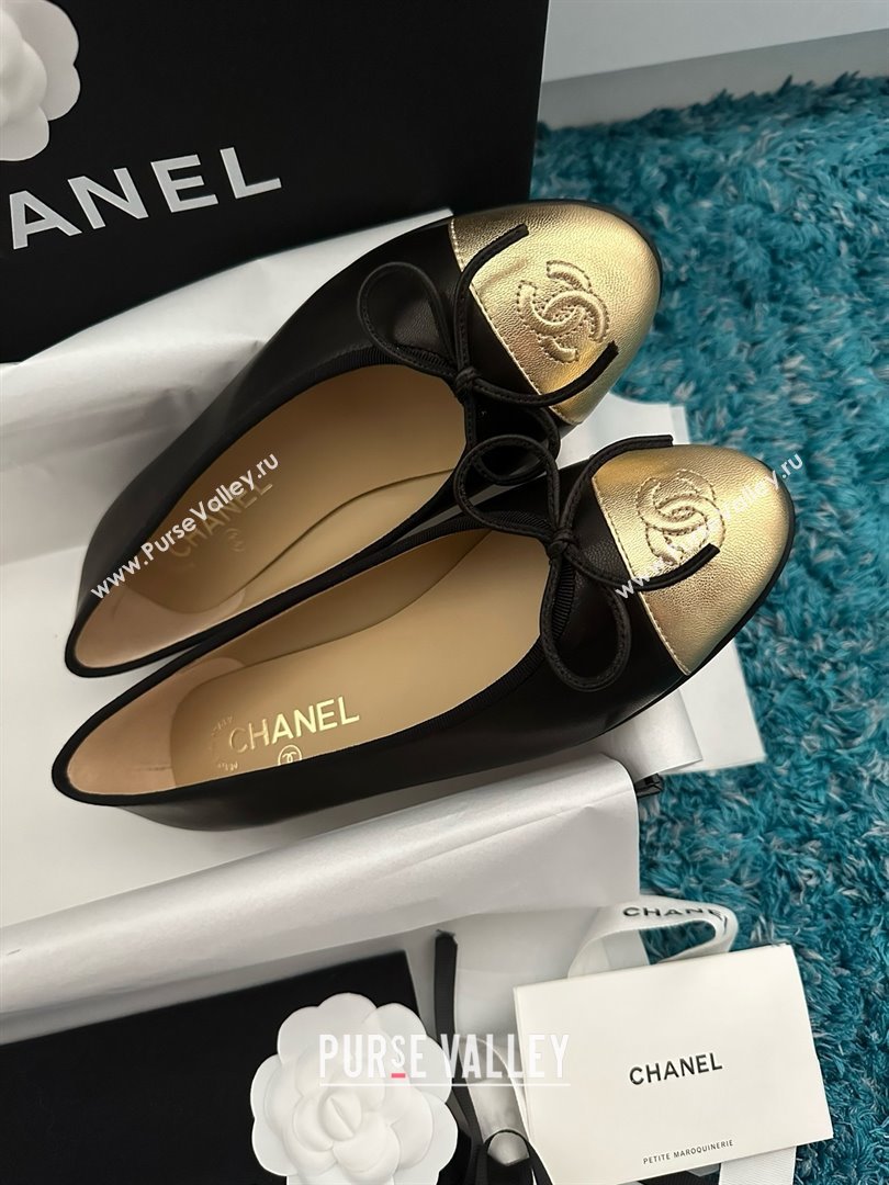 Chanel Lambskin Ballet Flats CHB070732 Black/Gold 2025 (MD-25070732)