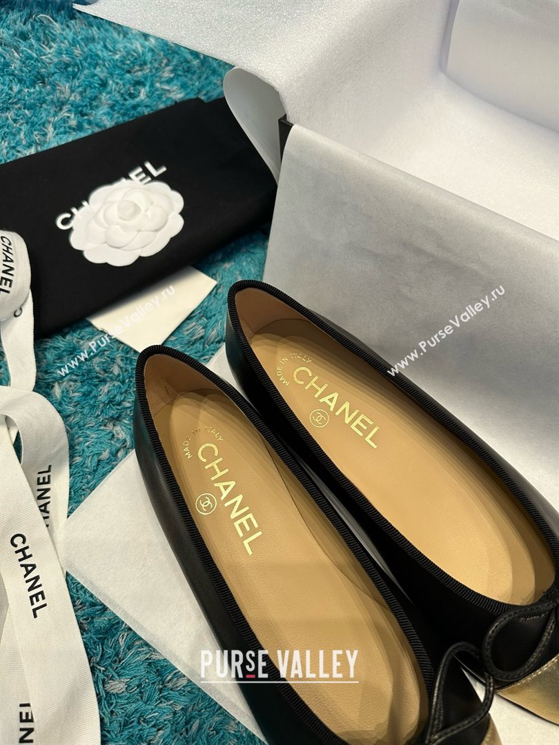 Chanel Lambskin Ballet Flats CHB070732 Black/Gold 2025 (MD-25070732)