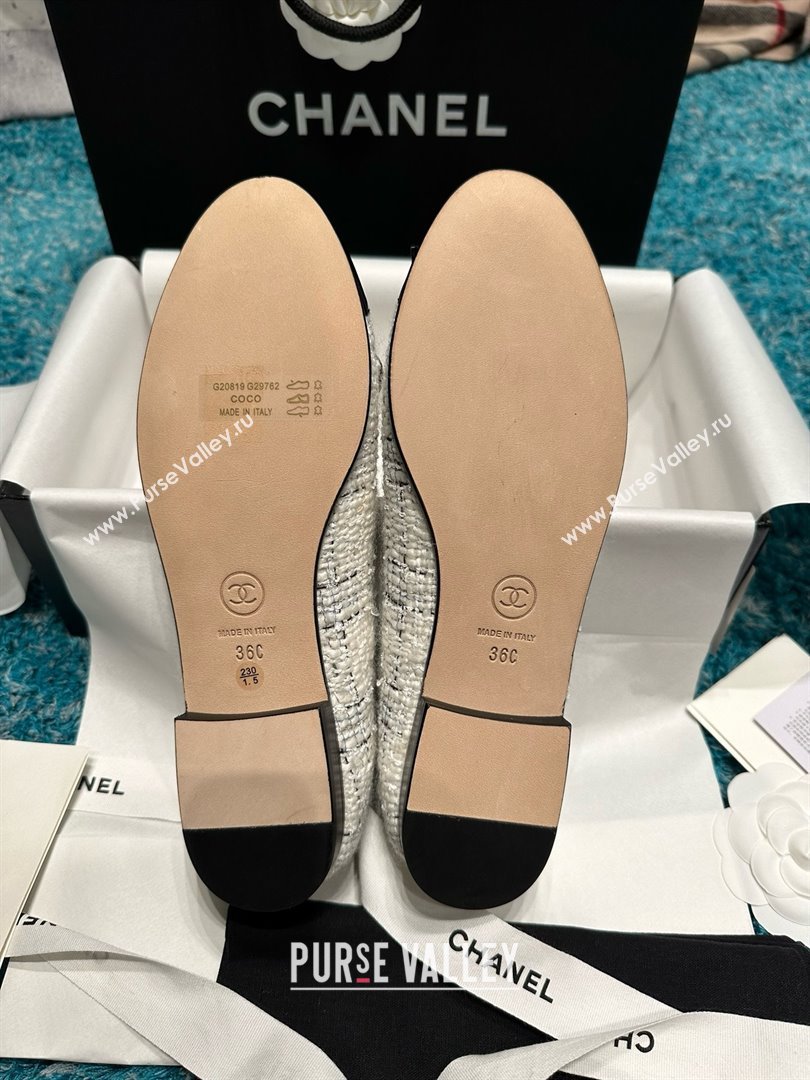 Chanel Tweed Patent Leather Ballet Flats CHB070703 White/Black 2025 (MD-25070703)