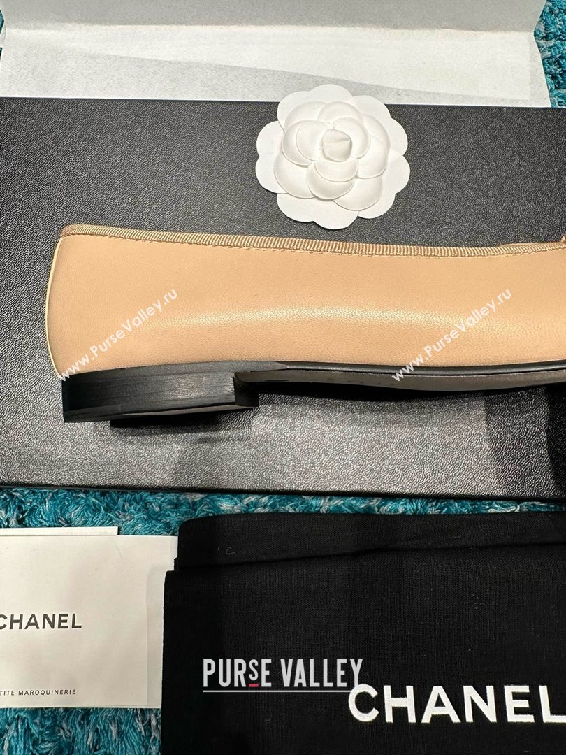 Chanel Lambskin Ballet Flats CHB070733 Beige/Black 2025 (MD-25070733)