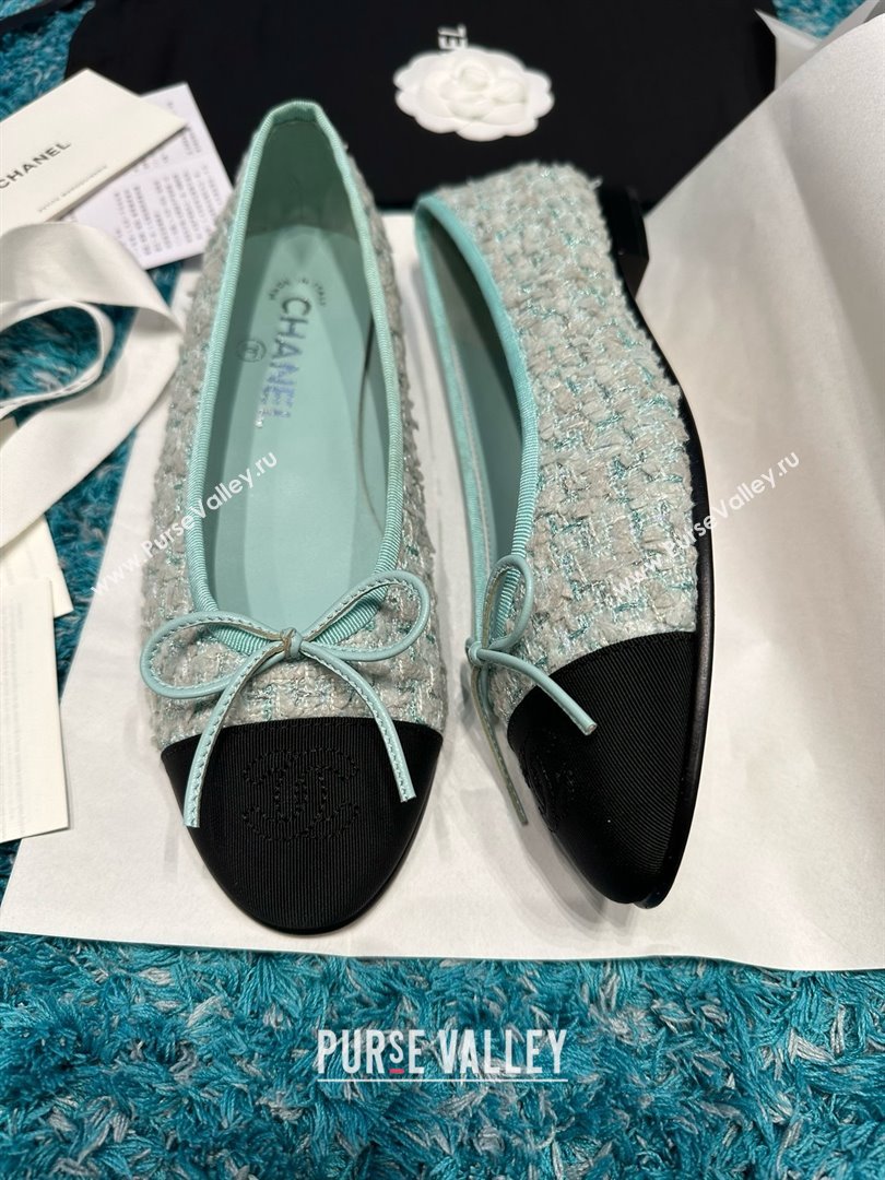 Chanel Tweed Grosgrain Ballet Flats CHB070701 Green 2025 (MD-25070701)