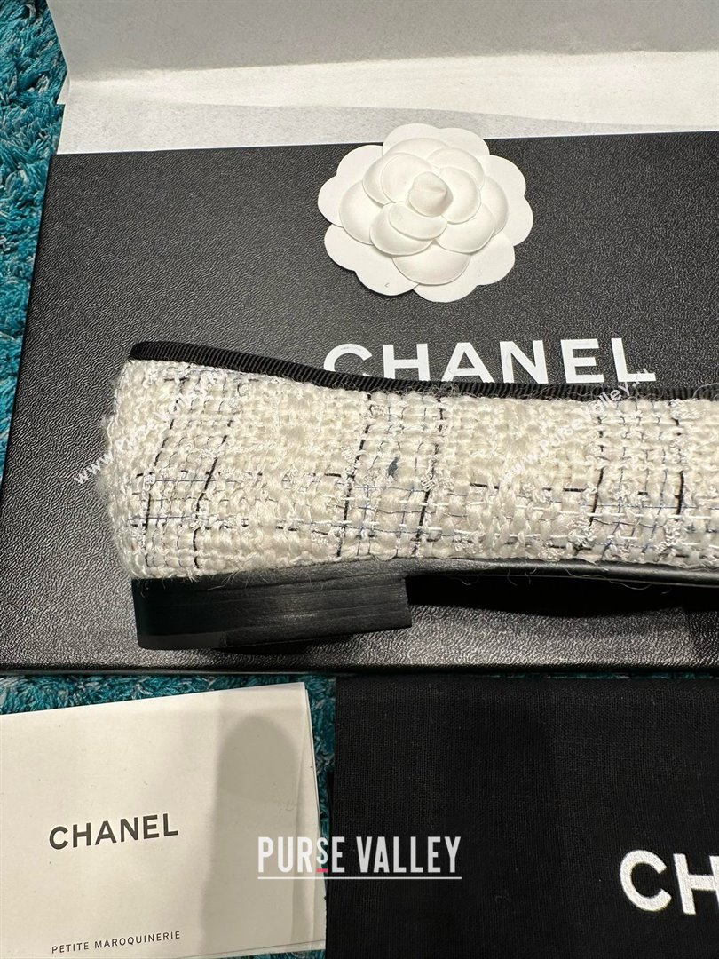 Chanel Tweed Patent Leather Ballet Flats CHB070703 White/Black 2025 (MD-25070703)