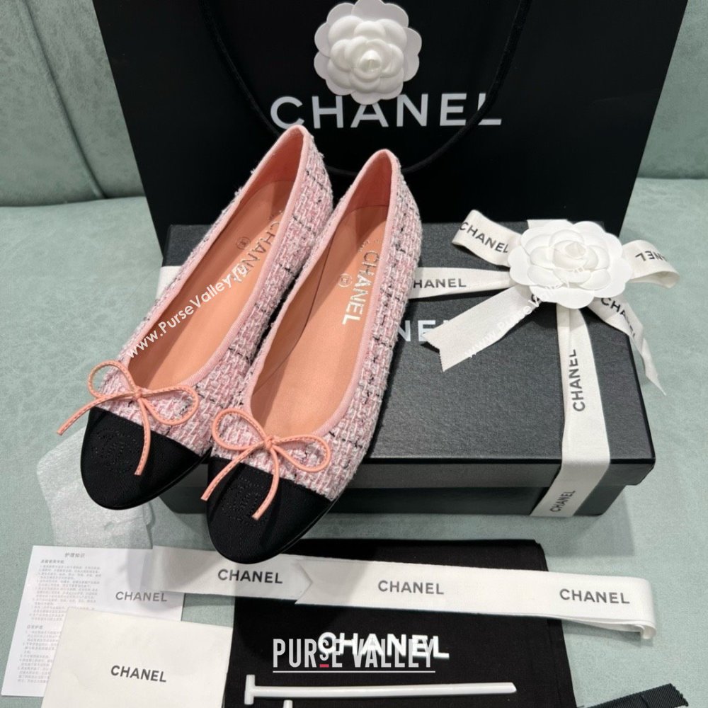 Chanel Tweed Grosgrain Ballet Flats CHB070706 Pink/Black 2025 (MD-25070706)