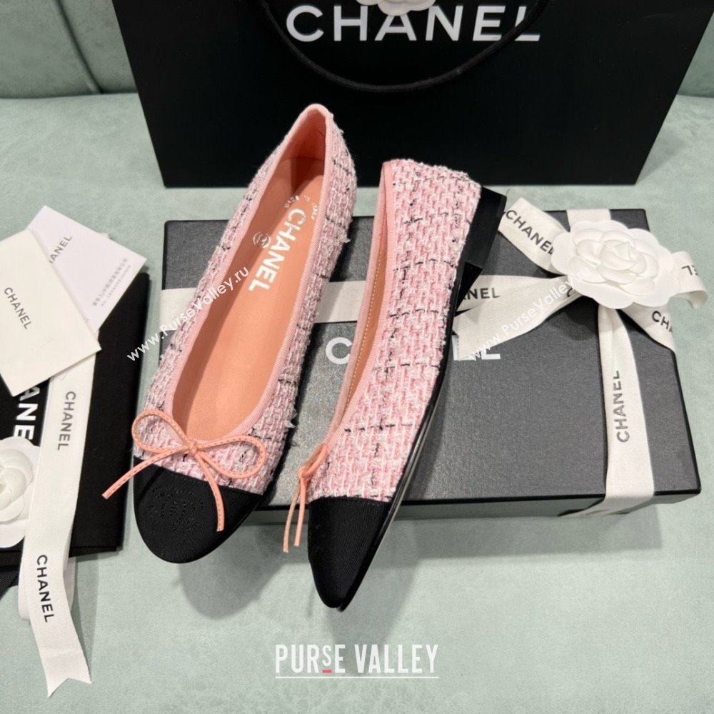 Chanel Tweed Grosgrain Ballet Flats CHB070706 Pink/Black 2025 (MD-25070706)