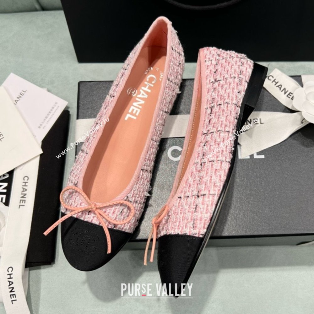 Chanel Tweed Grosgrain Ballet Flats CHB070706 Pink/Black 2025 (MD-25070706)