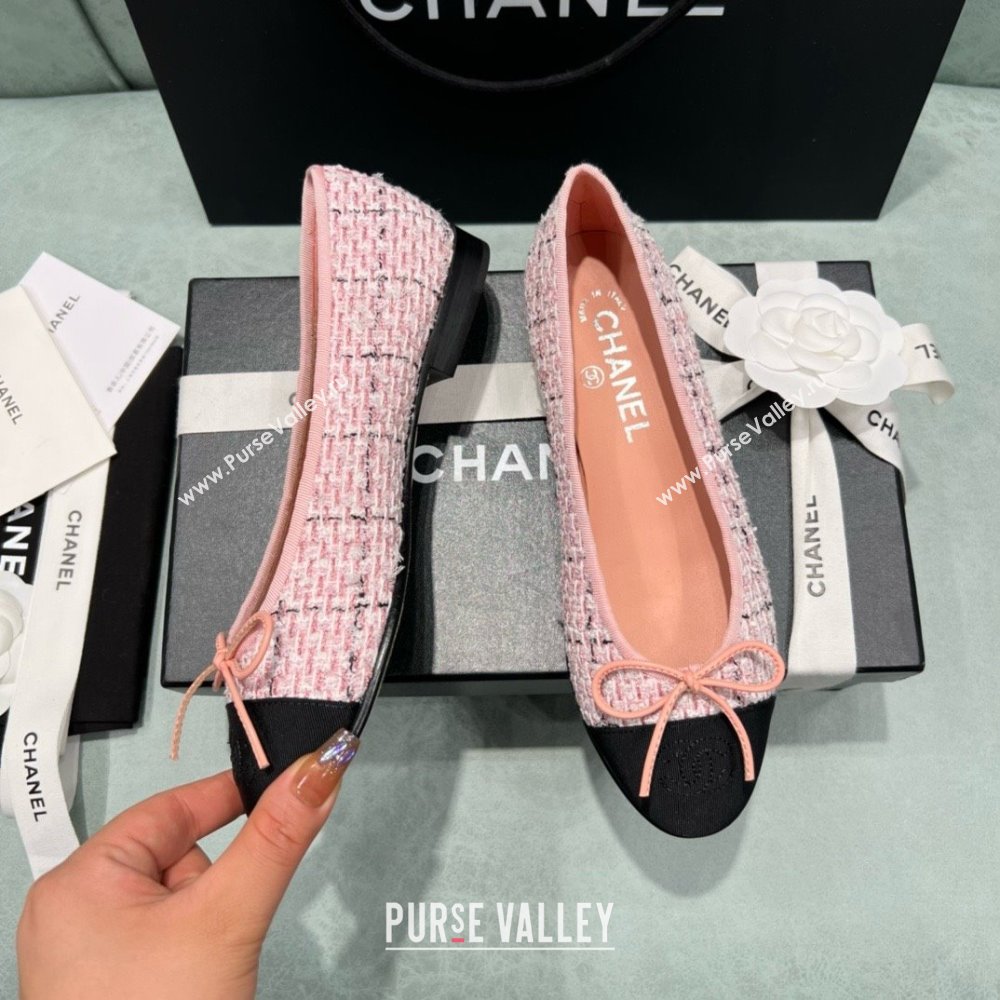 Chanel Tweed Grosgrain Ballet Flats CHB070706 Pink/Black 2025 (MD-25070706)