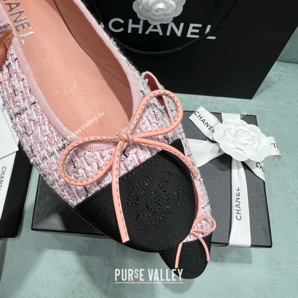 Chanel Tweed Grosgrain Ballet Flats CHB070706 Pink/Black 2025 (MD-25070706)