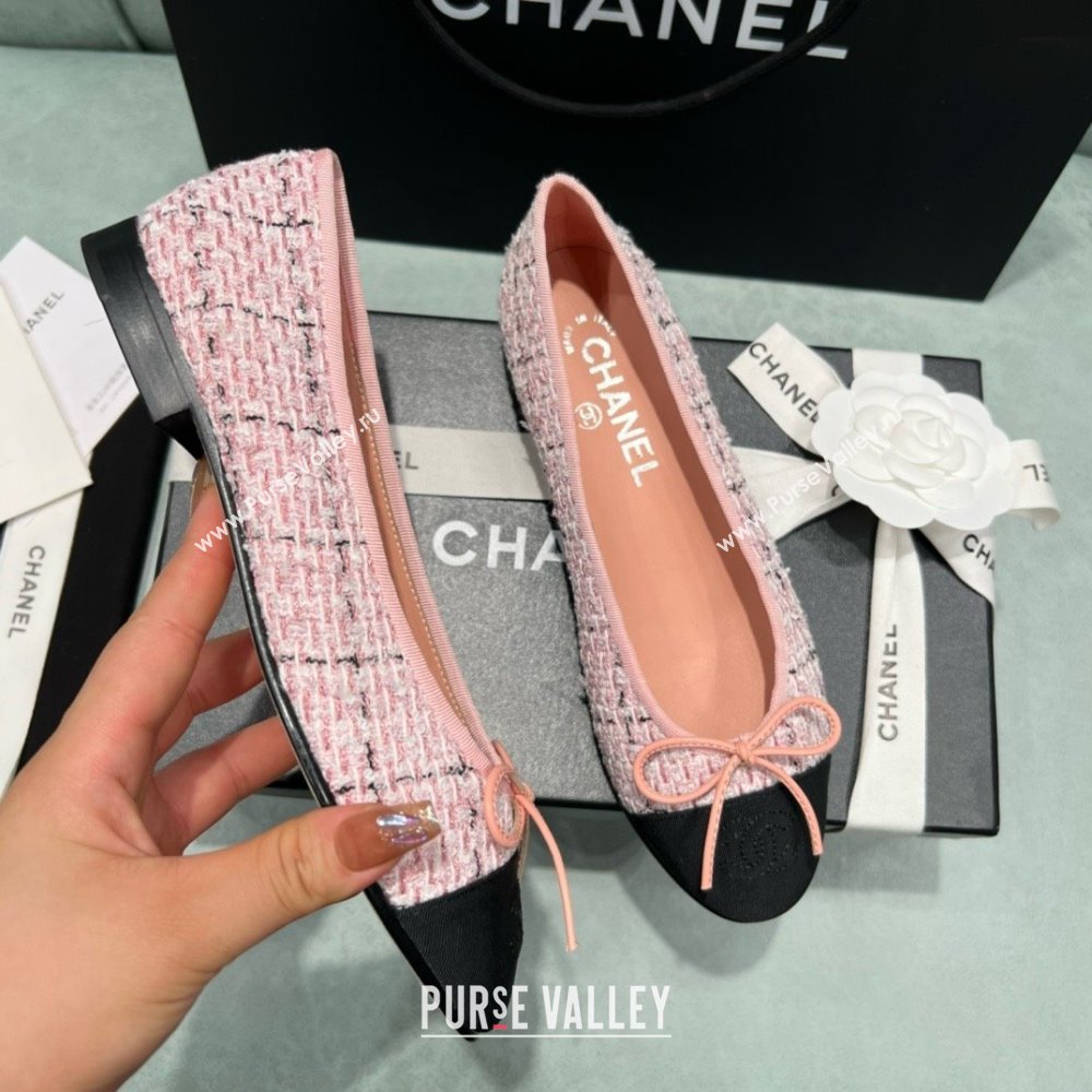 Chanel Tweed Grosgrain Ballet Flats CHB070706 Pink/Black 2025 (MD-25070706)