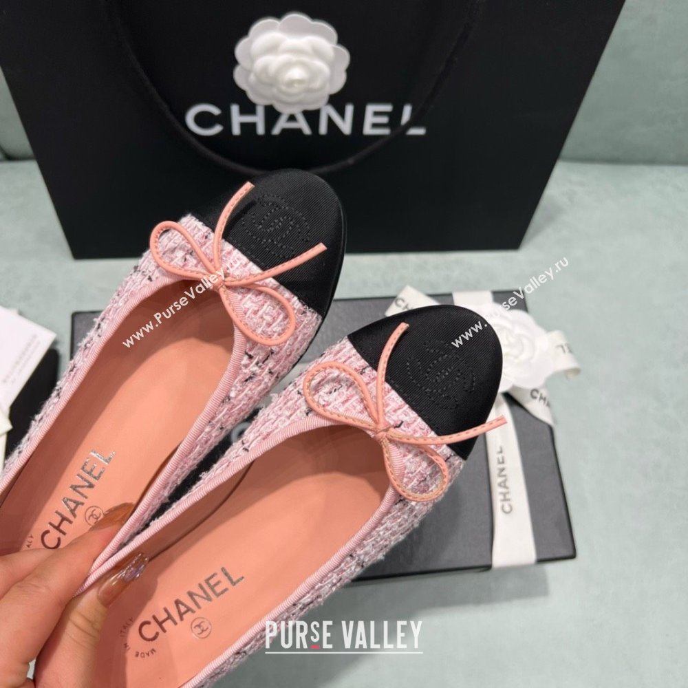 Chanel Tweed Grosgrain Ballet Flats CHB070706 Pink/Black 2025 (MD-25070706)
