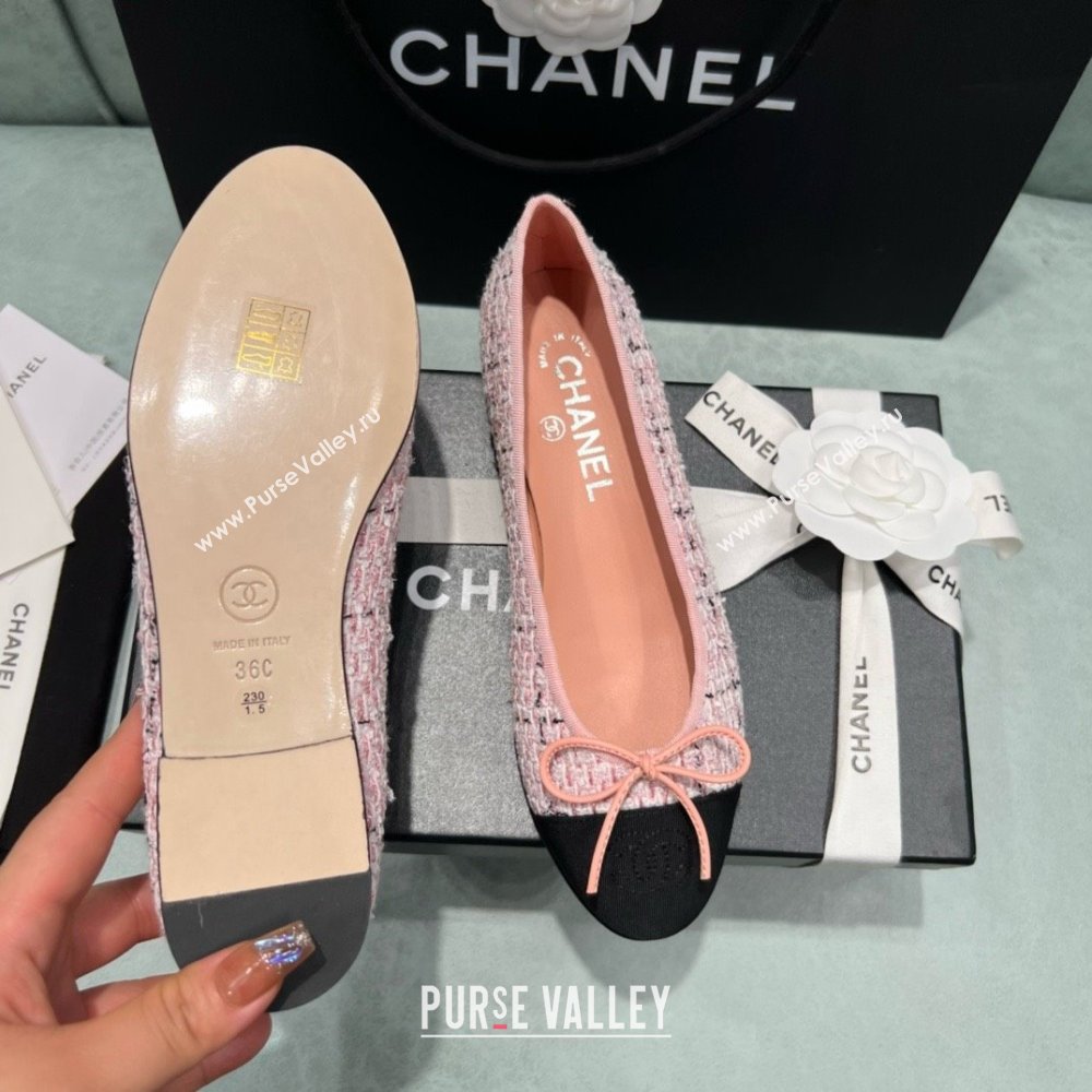 Chanel Tweed Grosgrain Ballet Flats CHB070706 Pink/Black 2025 (MD-25070706)