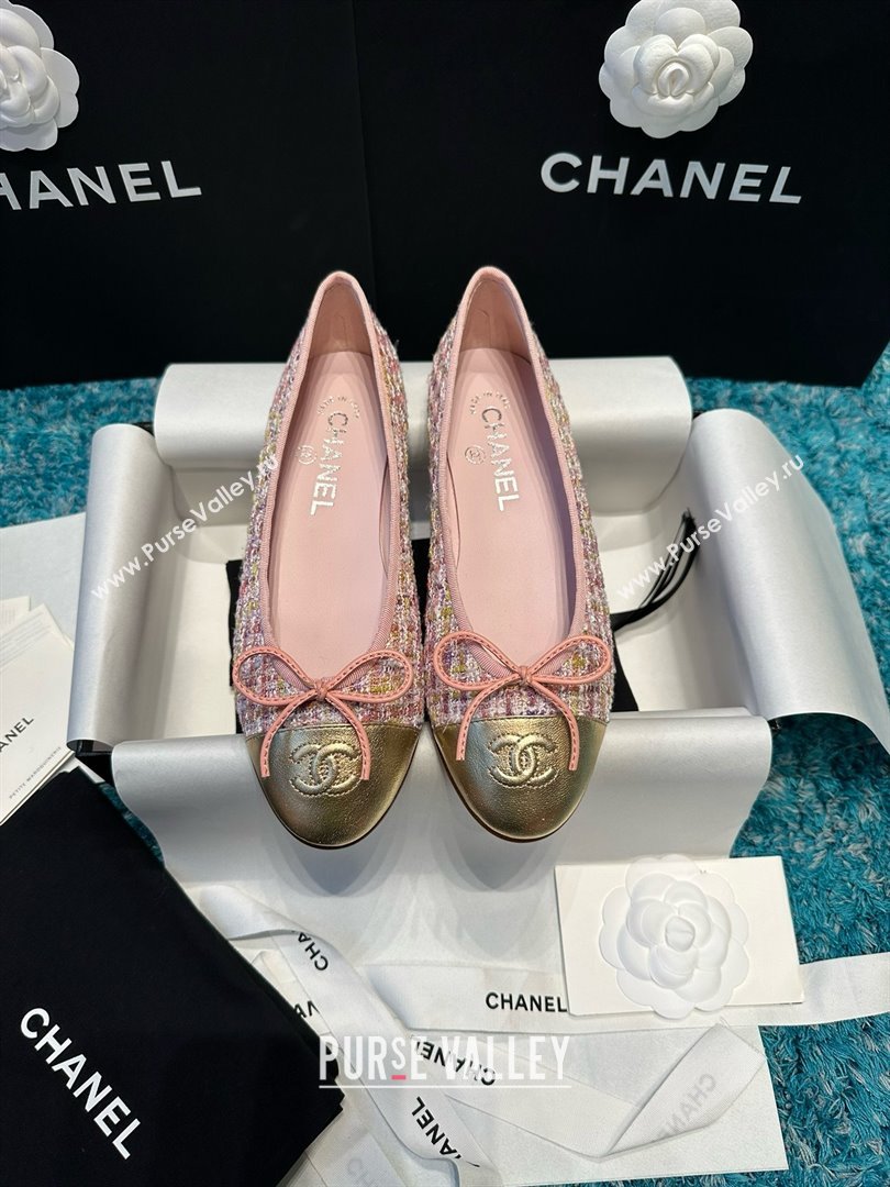 Chanel Tweed Leather Ballet Flats CHB070707 Pink/Gold 2025 (MD-25070707)