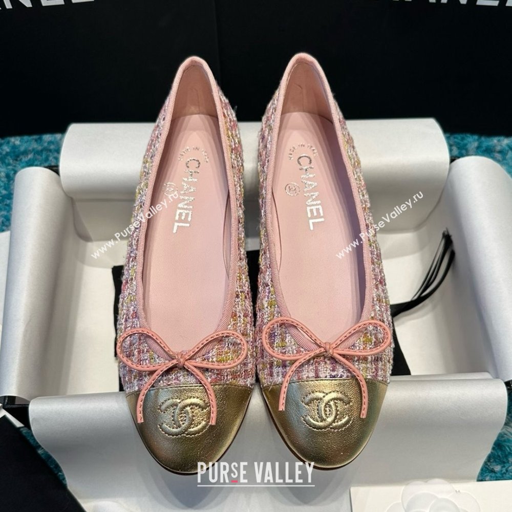 Chanel Tweed Leather Ballet Flats CHB070707 Pink/Gold 2025 (MD-25070707)