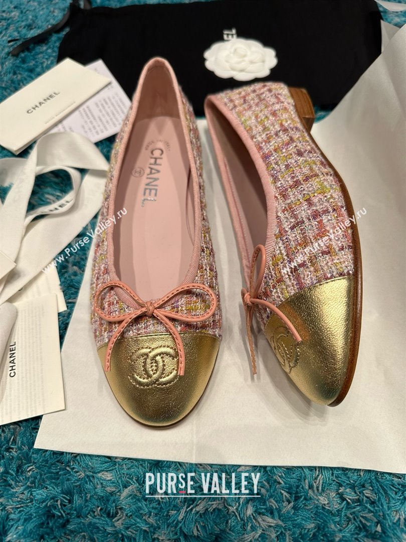 Chanel Tweed Leather Ballet Flats CHB070707 Pink/Gold 2025 (MD-25070707)