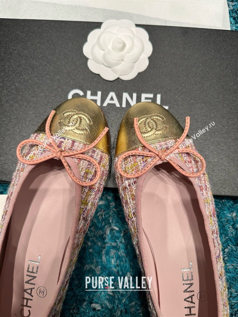 Chanel Tweed Leather Ballet Flats CHB070707 Pink/Gold 2025 (MD-25070707)
