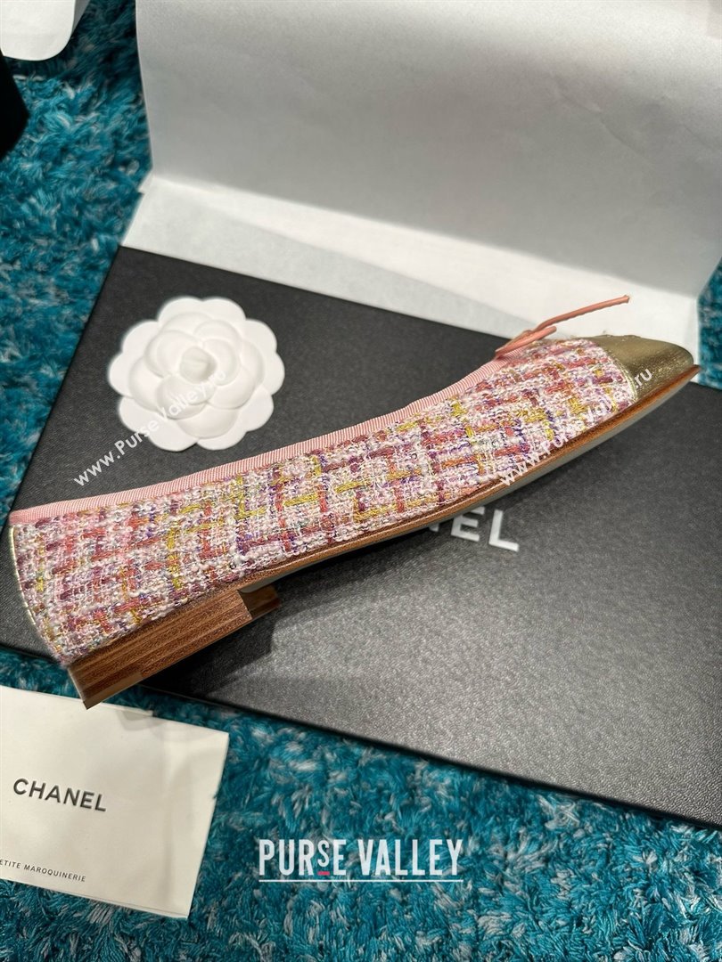 Chanel Tweed Leather Ballet Flats CHB070707 Pink/Gold 2025 (MD-25070707)