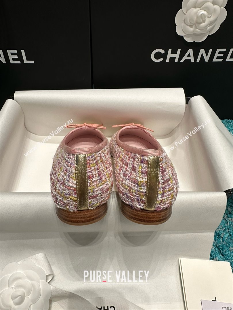 Chanel Tweed Leather Ballet Flats CHB070707 Pink/Gold 2025 (MD-25070707)