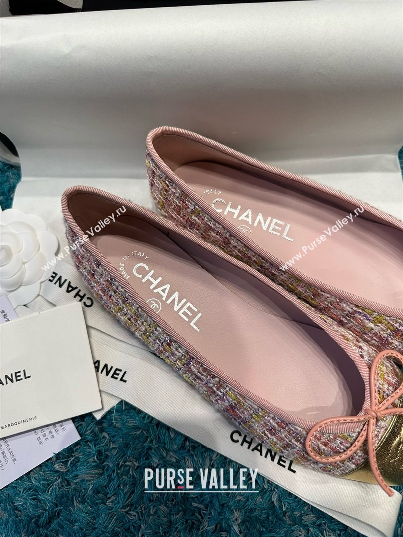Chanel Tweed Leather Ballet Flats CHB070707 Pink/Gold 2025 (MD-25070707)