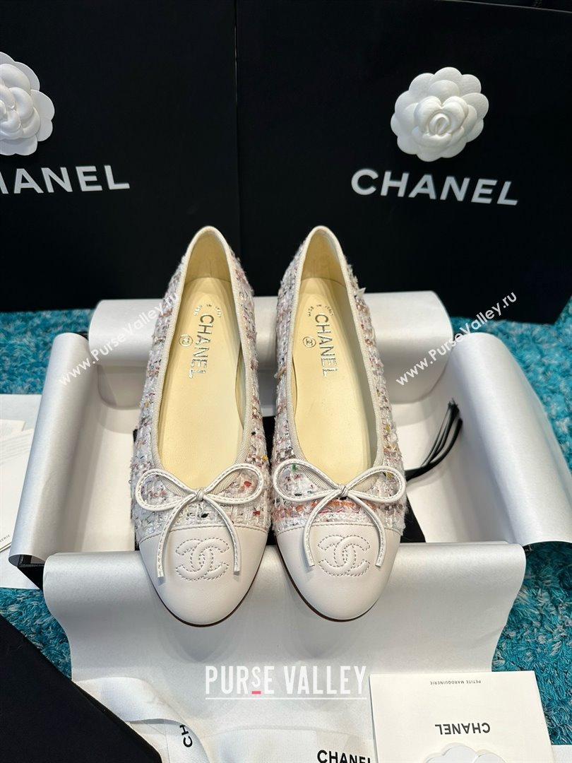 Chanel Tweed Leather Ballet Flats CHB070708 White 2025 (MD-25070708)