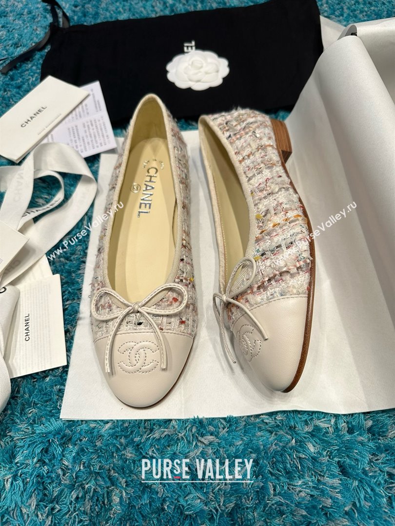 Chanel Tweed Leather Ballet Flats CHB070708 White 2025 (MD-25070708)