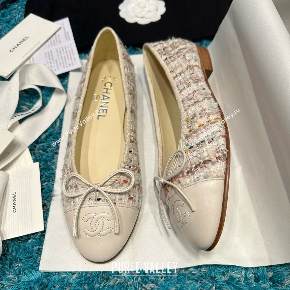 Chanel Tweed Leather Ballet Flats CHB070708 White 2025 (MD-25070708)