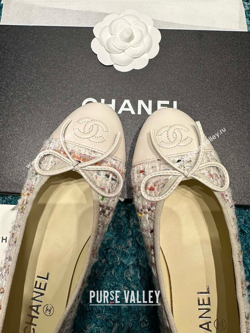 Chanel Tweed Leather Ballet Flats CHB070708 White 2025 (MD-25070708)