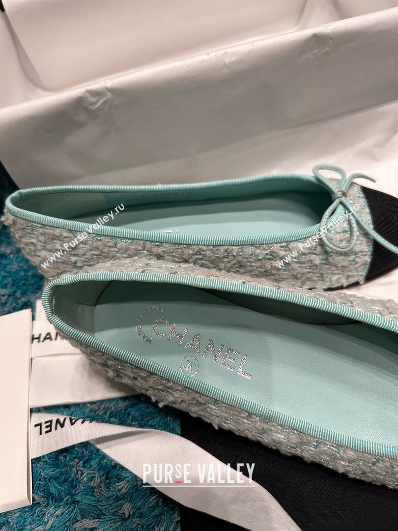 Chanel Tweed Grosgrain Ballet Flats CHB070701 Green 2025 (MD-25070701)