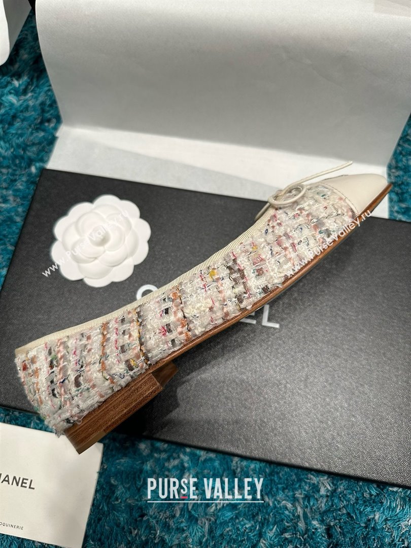 Chanel Tweed Leather Ballet Flats CHB070708 White 2025 (MD-25070708)