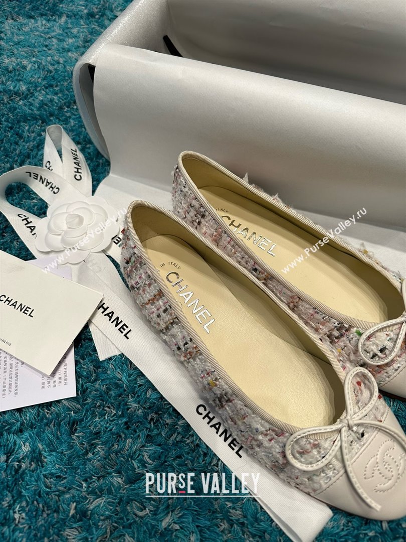 Chanel Tweed Leather Ballet Flats CHB070708 White 2025 (MD-25070708)