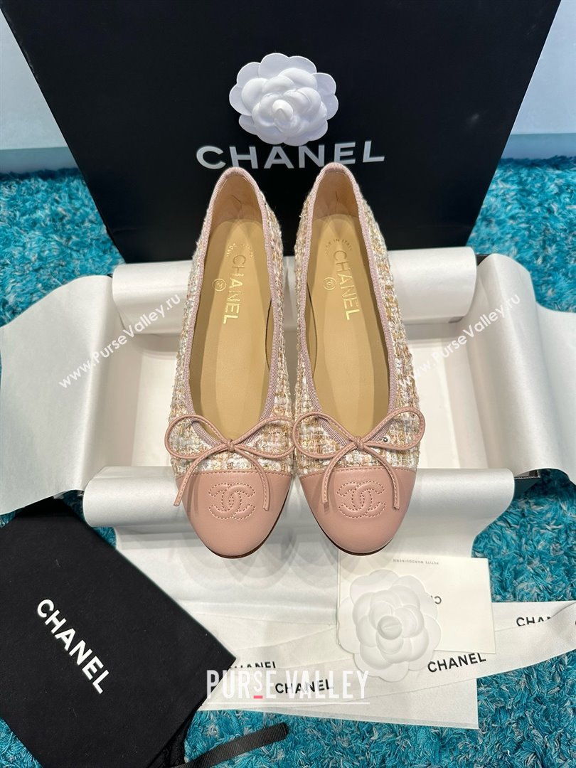 Chanel Tweed Leather Ballet Flats CHB070709 Pink 2025 (MD-25070709)
