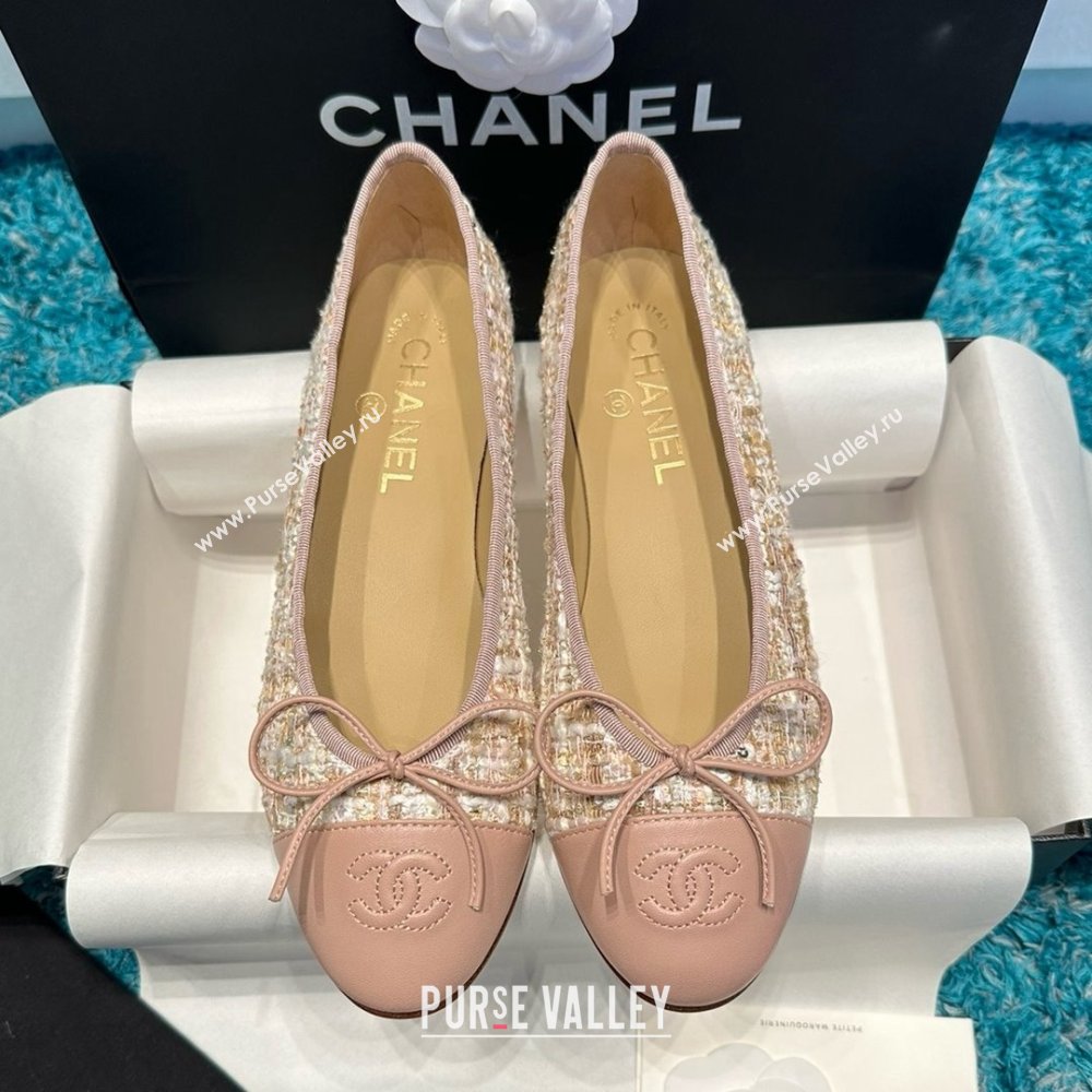 Chanel Tweed Leather Ballet Flats CHB070709 Pink 2025 (MD-25070709)