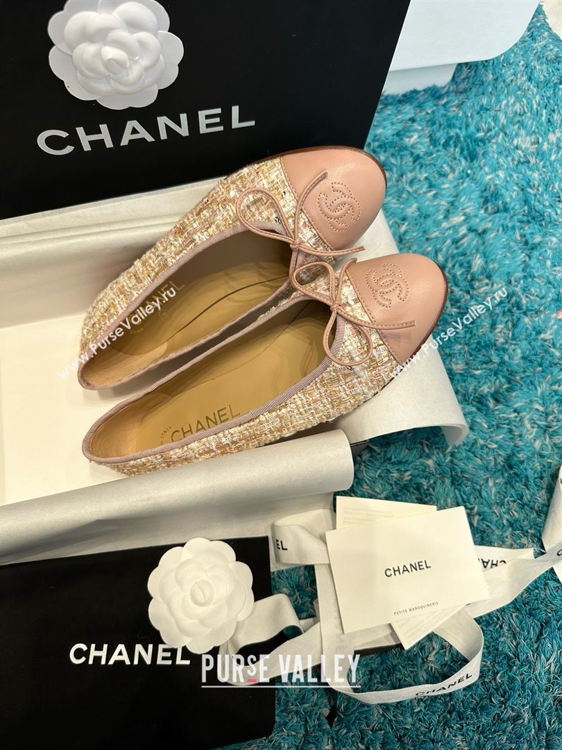 Chanel Tweed Leather Ballet Flats CHB070709 Pink 2025 (MD-25070709)