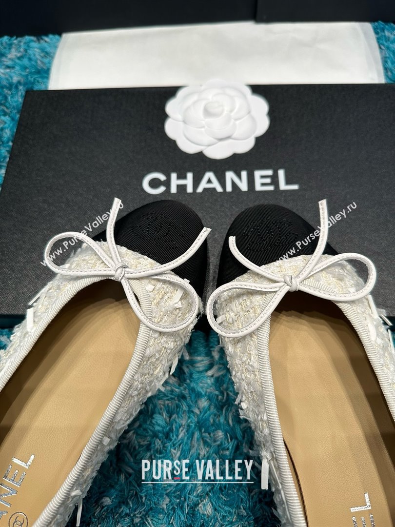 Chanel Tweed Grosgrain Ballet Flats CHB070710 White 2025 (MD-25070710)