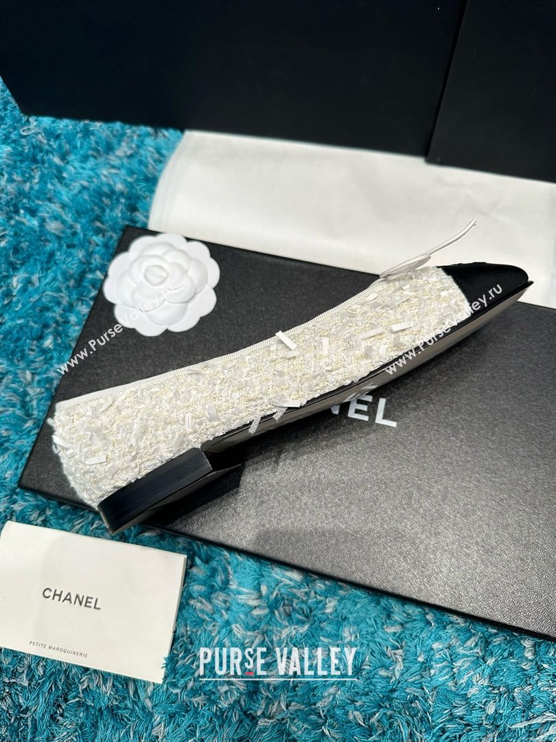 Chanel Tweed Grosgrain Ballet Flats CHB070710 White 2025 (MD-25070710)