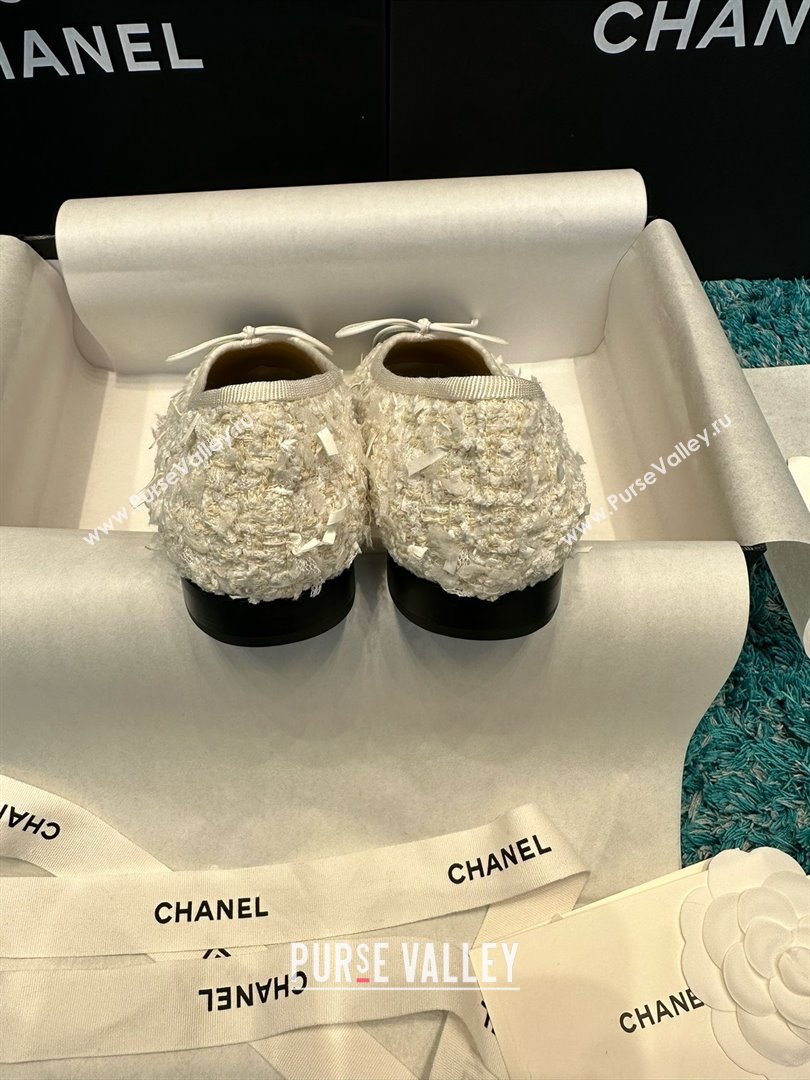 Chanel Tweed Grosgrain Ballet Flats CHB070710 White 2025 (MD-25070710)
