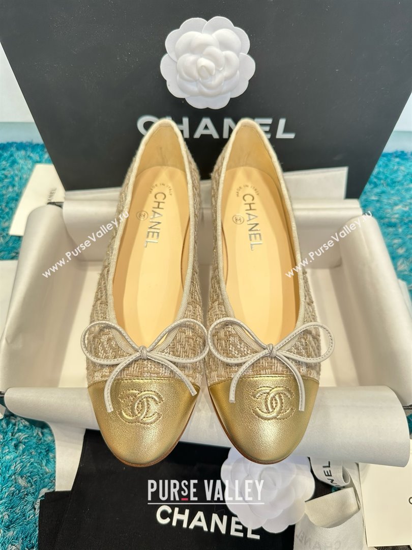 Chanel Tweed Leather Ballet Flats CHB070711 Beige/Gold 2025 (MD-25070711)