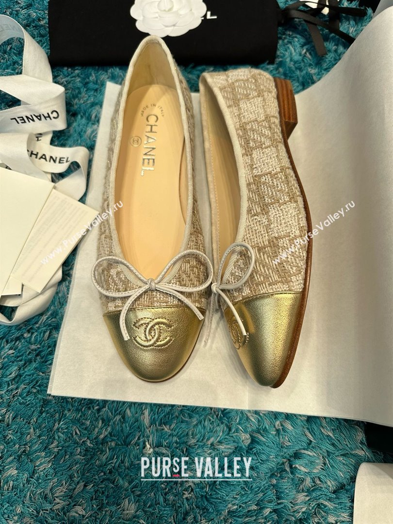 Chanel Tweed Leather Ballet Flats CHB070711 Beige/Gold 2025 (MD-25070711)