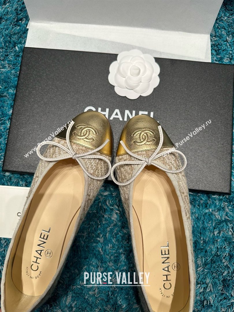 Chanel Tweed Leather Ballet Flats CHB070711 Beige/Gold 2025 (MD-25070711)