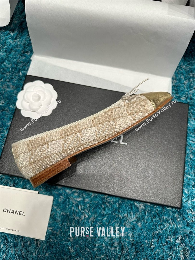 Chanel Tweed Leather Ballet Flats CHB070711 Beige/Gold 2025 (MD-25070711)