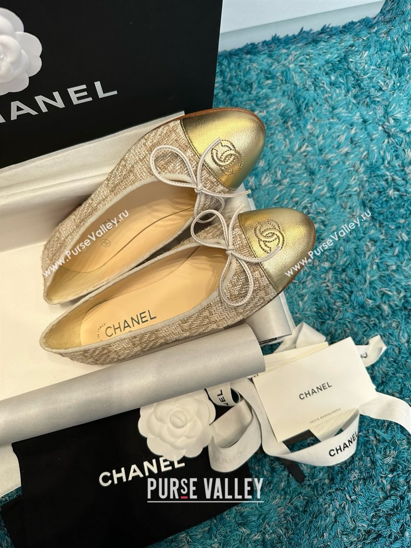 Chanel Tweed Leather Ballet Flats CHB070711 Beige/Gold 2025 (MD-25070711)