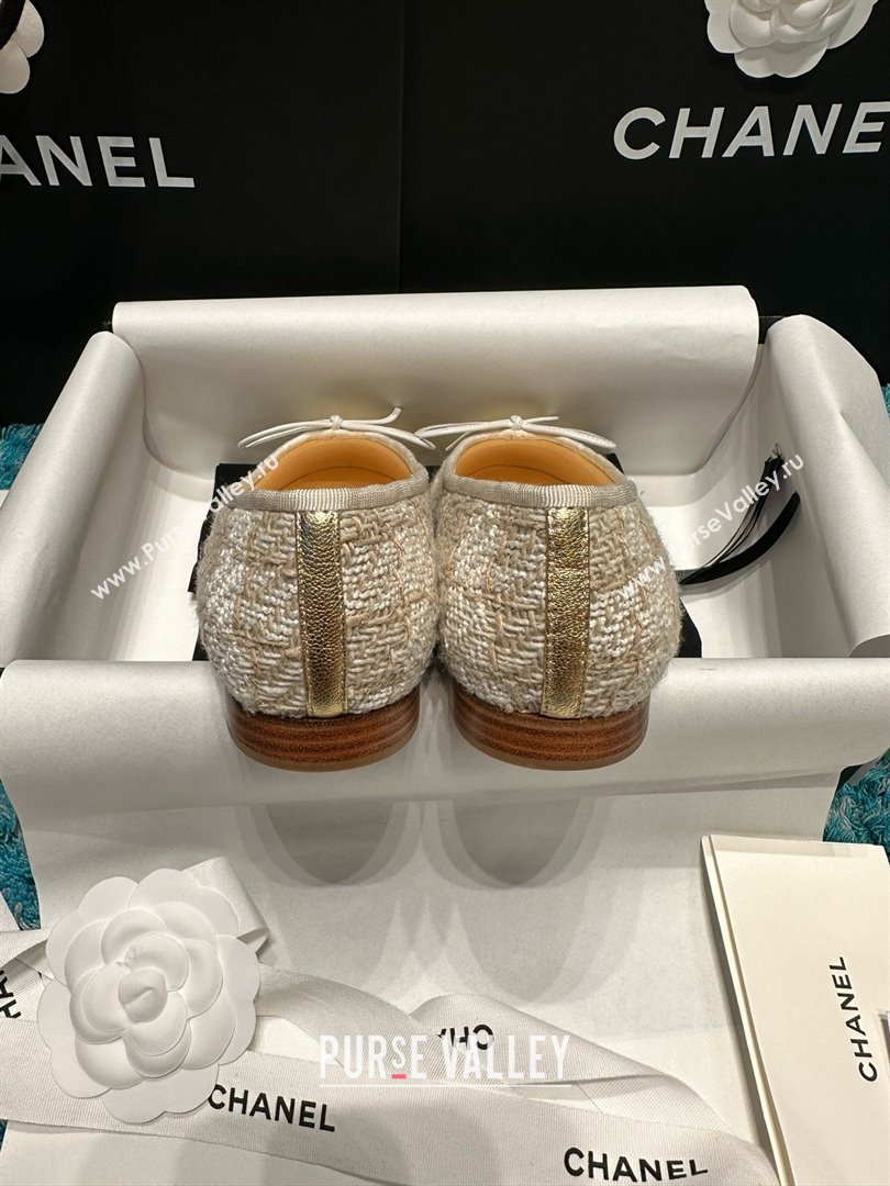 Chanel Tweed Leather Ballet Flats CHB070711 Beige/Gold 2025 (MD-25070711)