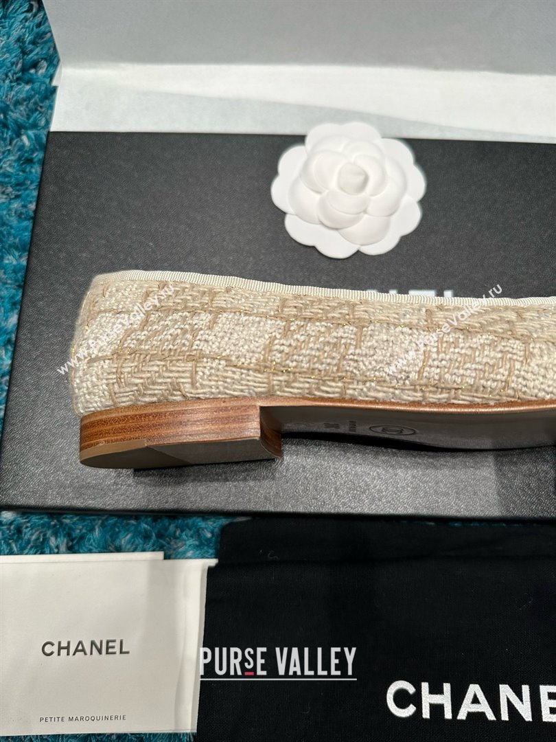 Chanel Tweed Leather Ballet Flats CHB070711 Beige/Gold 2025 (MD-25070711)