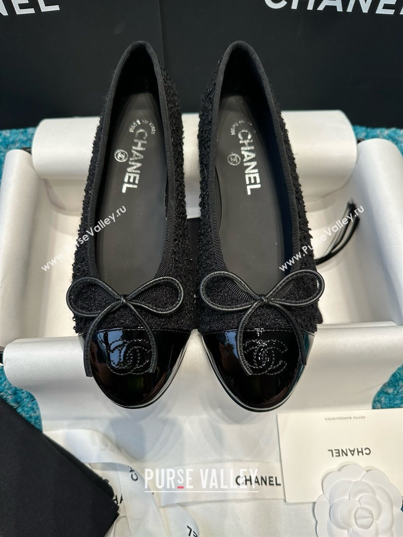 Chanel Tweed Patent Leather Ballet Flats CHB070702 Black 2025 (MD-25070702)